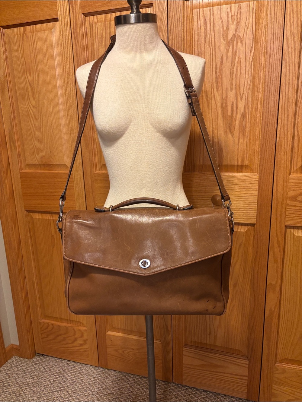 Coach Tan Leather Laptop Messenger Bag